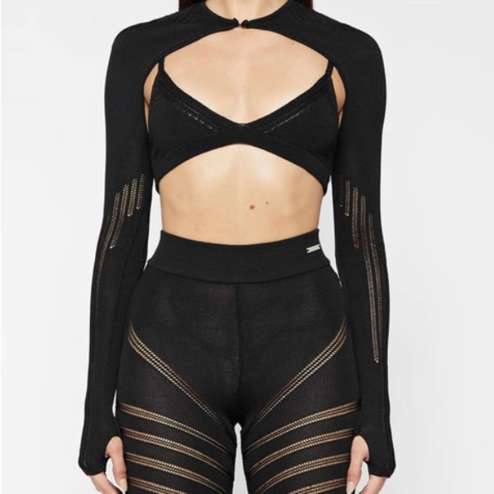 Maniére De Voir Knitted Sleeve Overlay w/ Bralette (Three Piece Set).